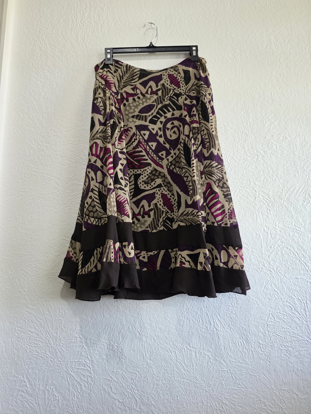 Whimsigoth East 5th Printed Midi Skirt in Purple Tan and Black